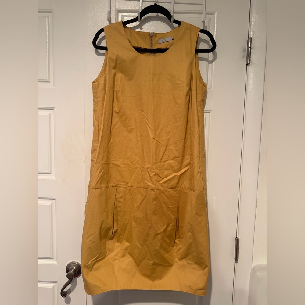 COS Marigold Mustard Yellow Sleeveless Drop Waist Pleated Mini Dress Amber Sz 38